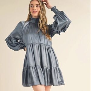 NWOT Dusty Denim Blue Mock Neck Dress